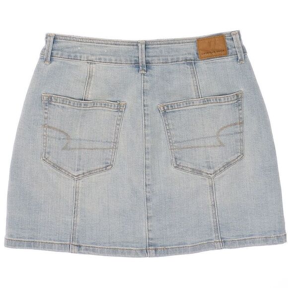 American Eagle Skirt Womens Size 4 Hi Rise A Line Button Light Blue Stretch W26 - Picture 3 of 7